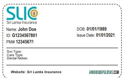 Cartão de seguro saúde do Sri Lanka amostra